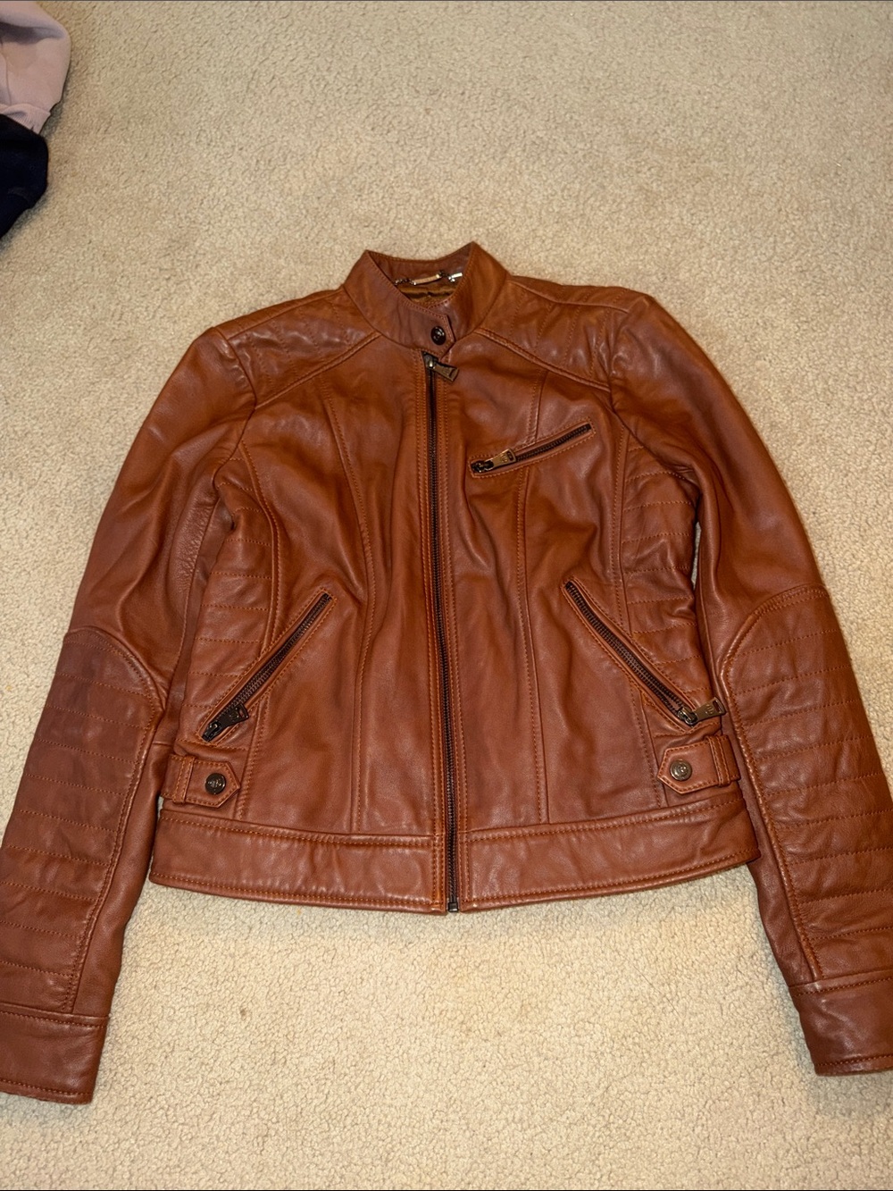 Bernardo Cognac Leather Zip-Front Jacket